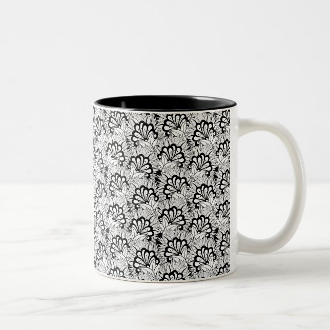 Flower Pattern Doodle Two-Tone Coffee Mug (Right)