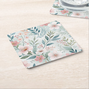Flower Pattern Drawing Square Paper Coaster