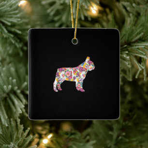 Flower Pattern Frenchie French Bulldogs Lover Gift Ceramic Ornament