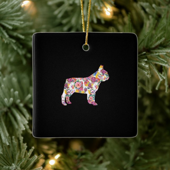 Flower Pattern Frenchie French Bulldogs Lover Gift Ceramic Ornament (Tree)