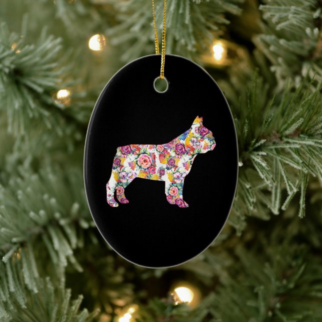Flower Pattern Frenchie French Bulldogs Lover Gift Ceramic Tree Decoration (Tree)