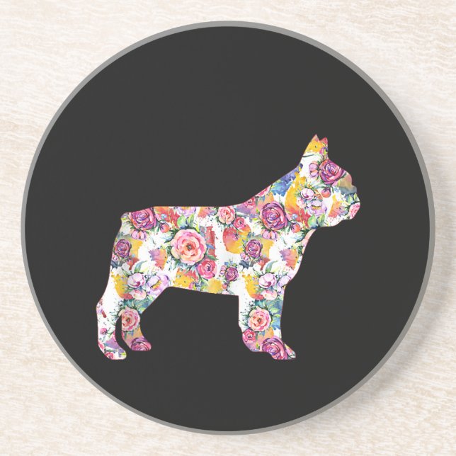 Flower Pattern Frenchie French Bulldogs Lover Gift Coaster (Front)