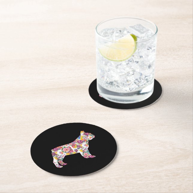 Flower Pattern Frenchie French Bulldogs Lover Gift Round Paper Coaster (Insitu)