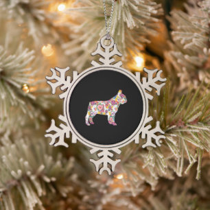Flower Pattern Frenchie French Bulldogs Lover Gift Snowflake Pewter Christmas Ornament