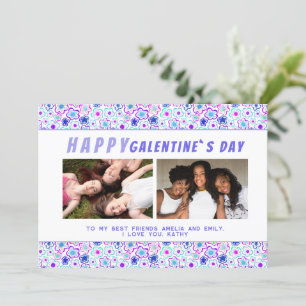 Flower Pattern Galentine`s Day Friends 2 Photo Holiday Card
