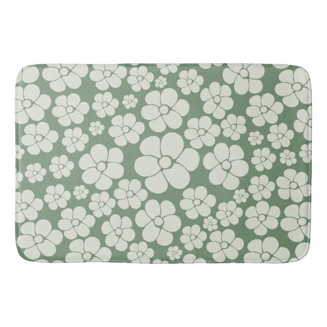 Flower Pattern - Green Bath Mat (Front)