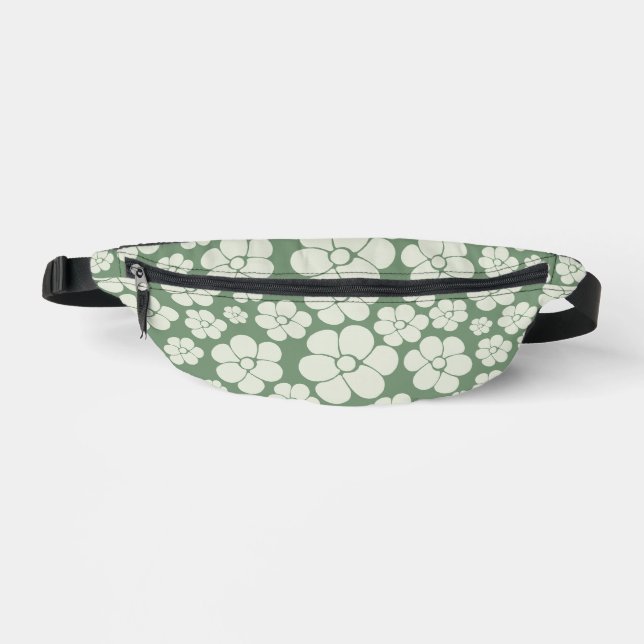 Flower Pattern - Green Bum Bags (Front)