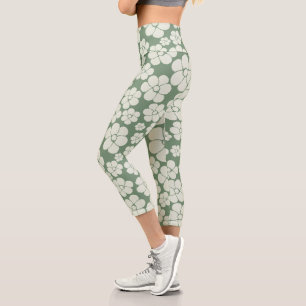 Flower Pattern - Green Capri Leggings