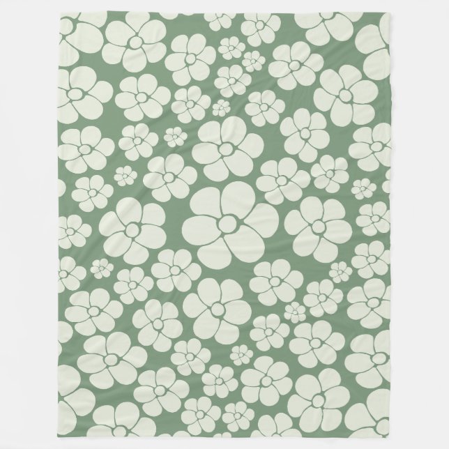 Flower Pattern - Green Fleece Blanket (Front)