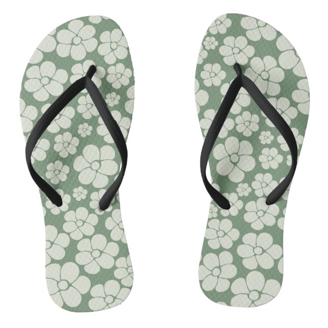 Flower Pattern - Green Flip Flops (Footbed)