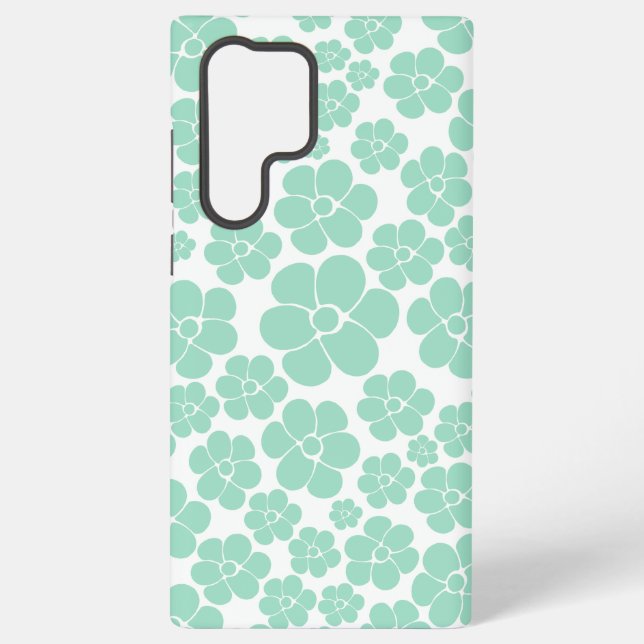 Flower Pattern - Green (Mint) Samsung Galaxy S22 Ultra Case (Back)