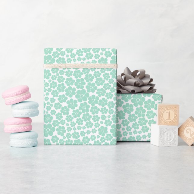 Flower Pattern - Green (Mint) Wrapping Paper (Baby Shower)