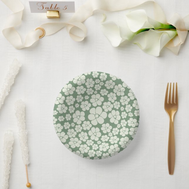 Flower Pattern - Green Paper Plate (Wedding)