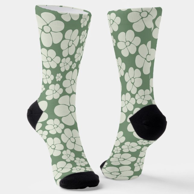 Flower Pattern - Green Socks (Angled)