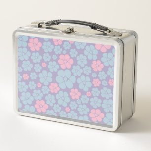 Flower Pattern in Blue, Lilac, and Pink Metal Lunch Box