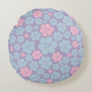 Flower Pattern in Blue, Lilac, and Pink Round Cushion