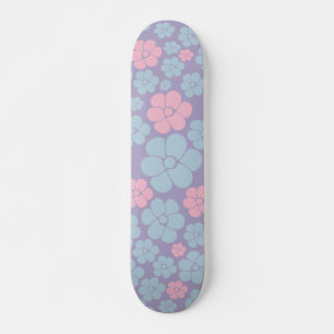 Flower Pattern in Blue, Lilac, and Pink Skateboard