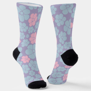 Flower Pattern in Blue, Lilac, and Pink Socks