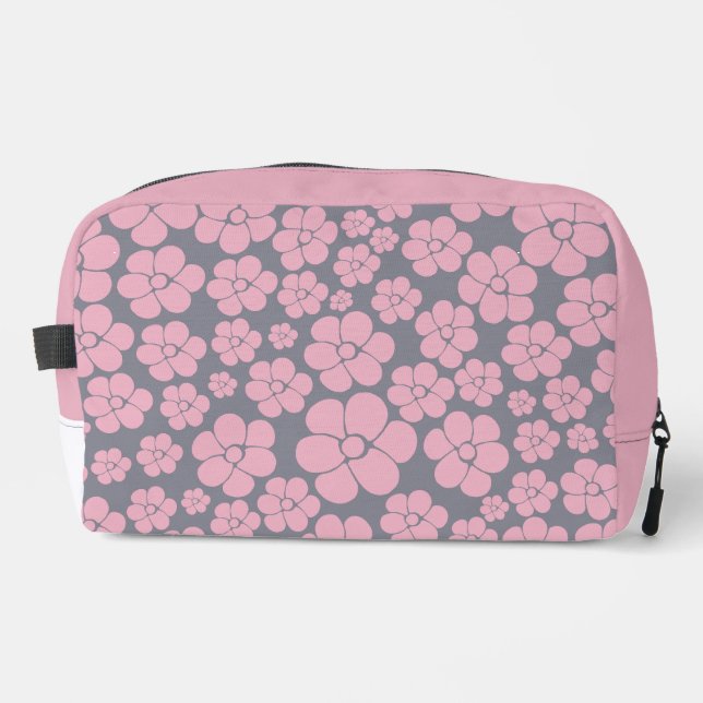 Flower Pattern in Grey and Pink Dopp Kit (Front)