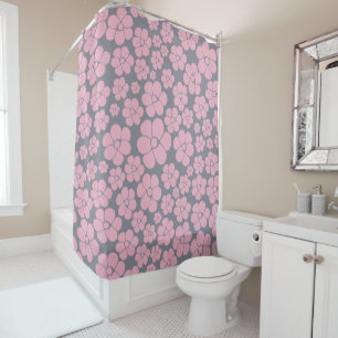 Flower Pattern in Grey and Pink Shower Curtain