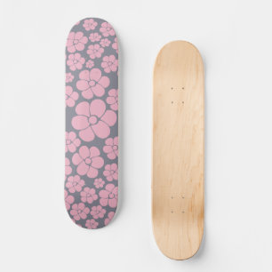 Flower Pattern in Grey and Pink Skateboard