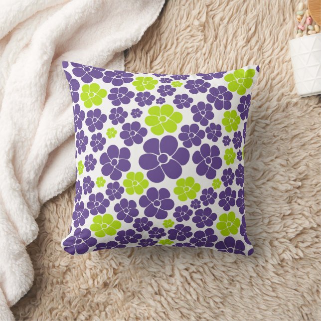 Flower Pattern in Lime Green and Purple Cushion (Blanket)