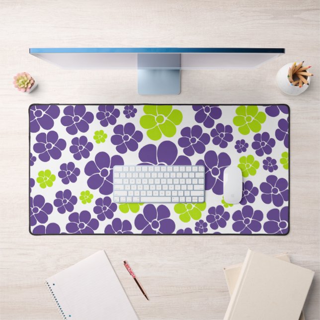 Flower Pattern in Lime Green and Purple Desk Mat (Office 1)
