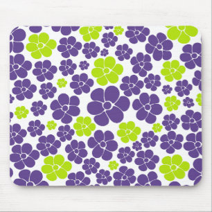 Flower Pattern in Lime Green and Purple Mouse Mat