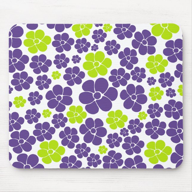 Flower Pattern in Lime Green and Purple Mouse Mat (Front)