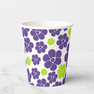 Flower Pattern in Lime Green and Purple Paper Cups