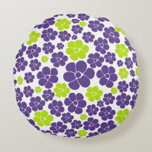 Flower Pattern in Lime Green and Purple Round Cushion