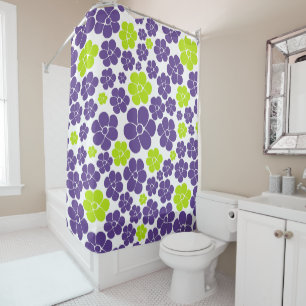 Flower Pattern in Lime Green and Purple Shower Curtain