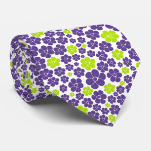 Flower Pattern in Lime Green and Purple Tie