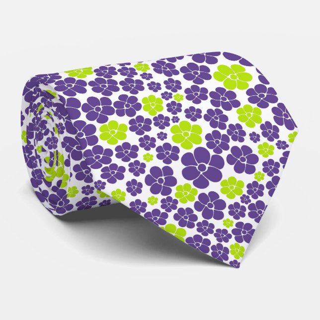 Flower Pattern in Lime Green and Purple Tie (Rolled)