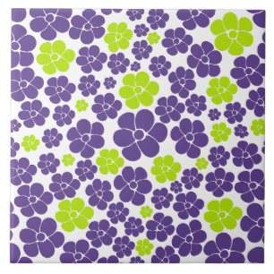 Flower Pattern in Lime Green and Purple Tile