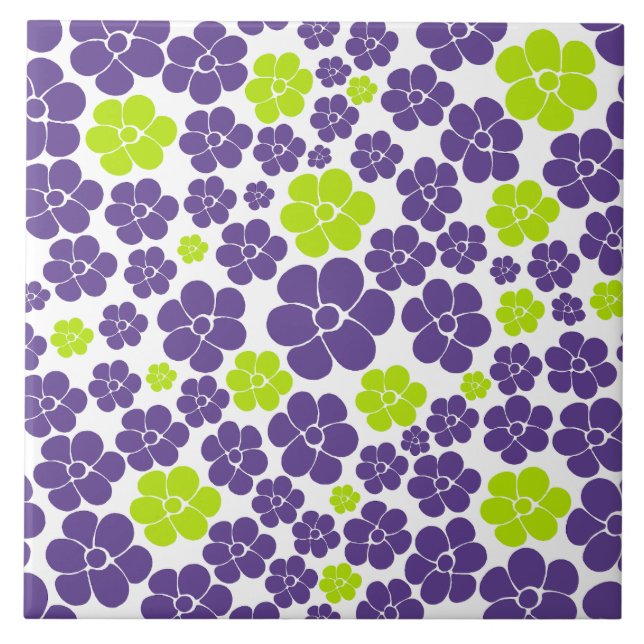 Flower Pattern in Lime Green and Purple Tile (Front)