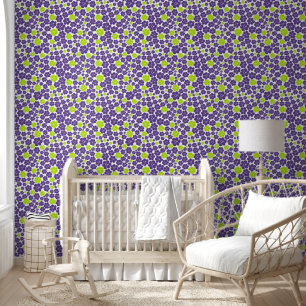 Flower Pattern in Lime Green and Purple Wallpaper
