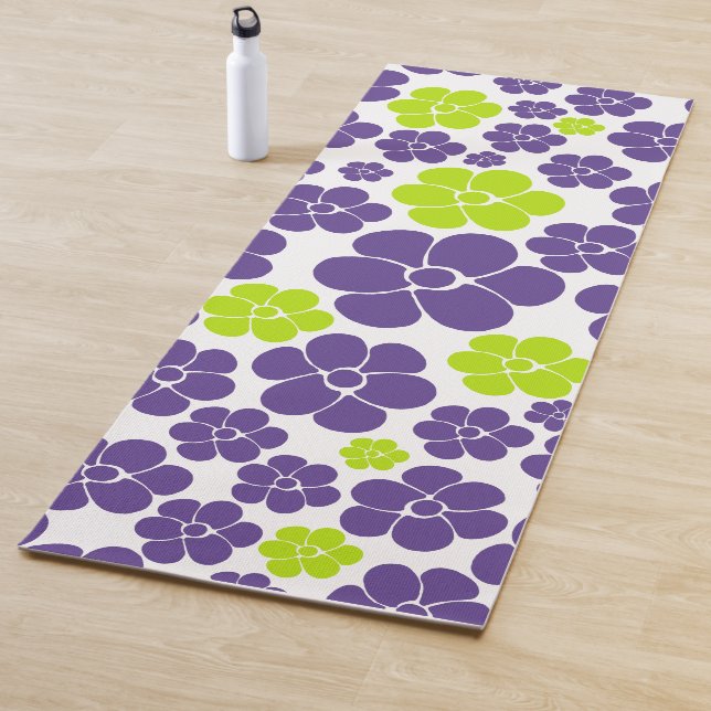 Flower Pattern in Lime Green and Purple Yoga Mat (In Situ)