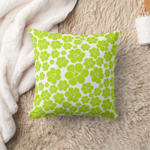 Flower Pattern in Lime Green and White  Cushion