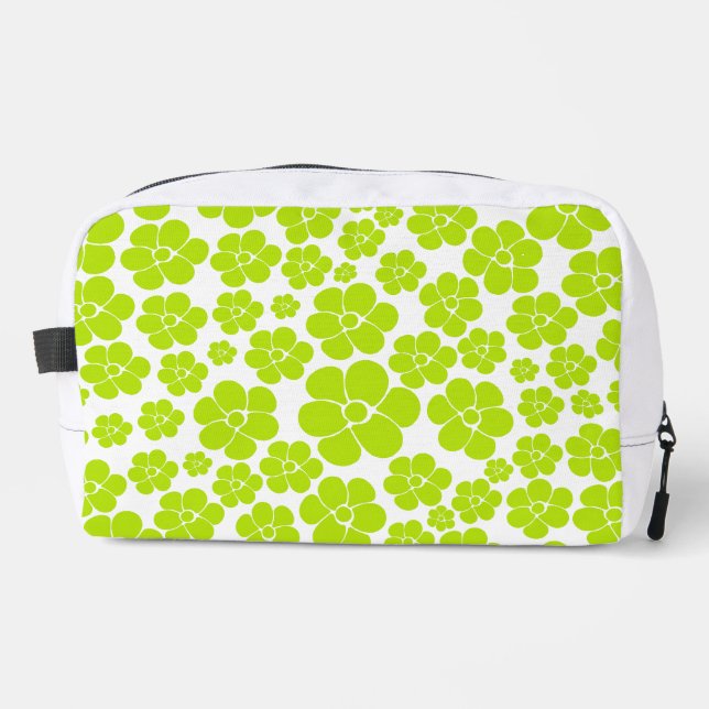 Flower Pattern in Lime Green and White  Dopp Kit (Front)