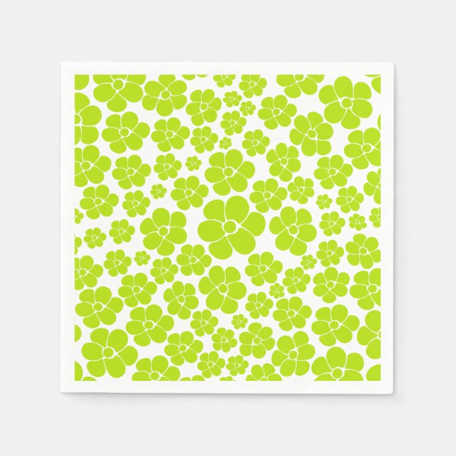 Flower Pattern in Lime Green and White  Napkin (Front)