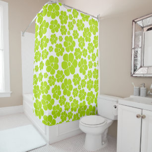 Flower Pattern in Lime Green and White  Shower Curtain