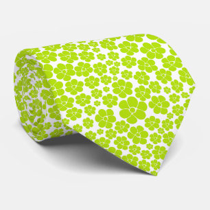 Flower Pattern in Lime Green and White Tie