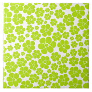 Flower Pattern in Lime Green and White Tile