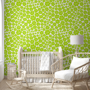 Flower Pattern in Lime Green and White Wallpaper