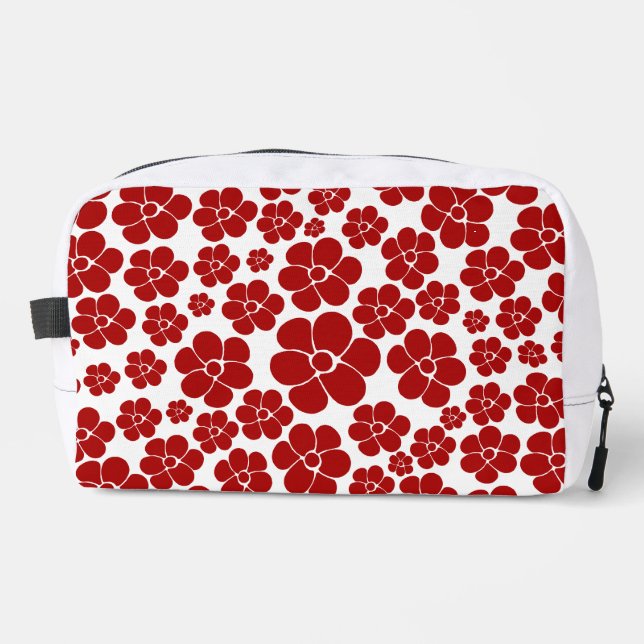Flower Pattern in Red and White Dopp Kit (Front)
