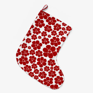 Flower Pattern in Red and White Large Christmas Stocking