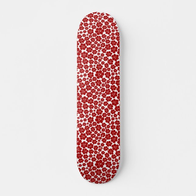Flower Pattern in Red and White Skateboard (Front)