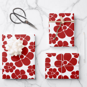 Flower Pattern in Red and White Wrapping Paper Sheet