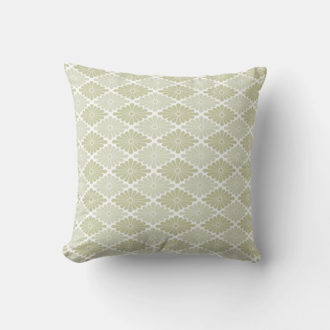 Flower Pattern in Shades of Sage Throw Pillow (Front)